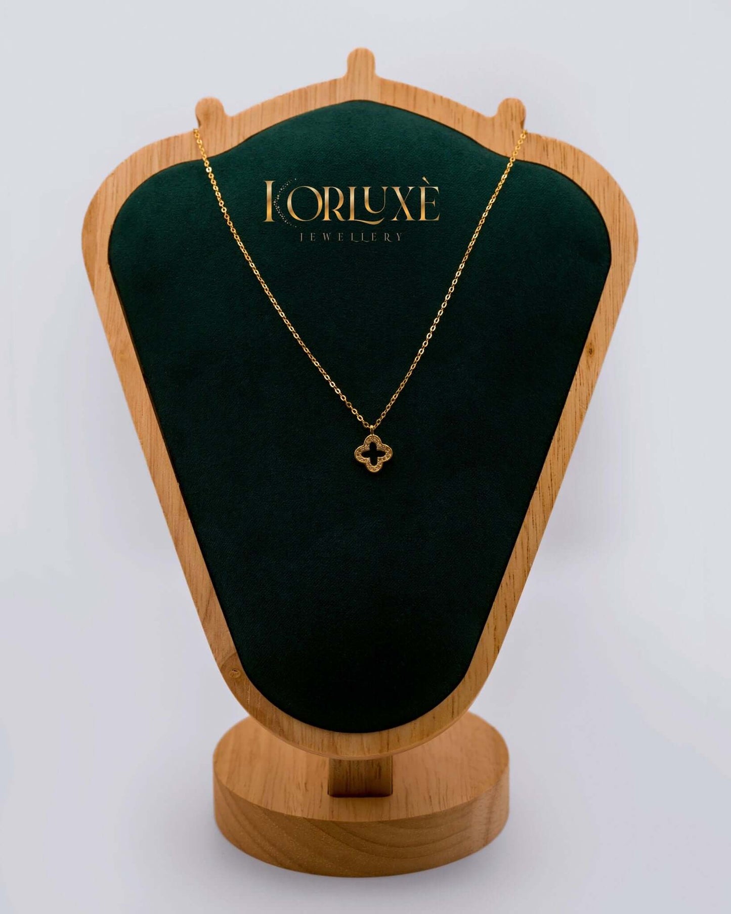 KorLuxé S925 Gold Clover Charm Necklace delicate lucky clover pendant