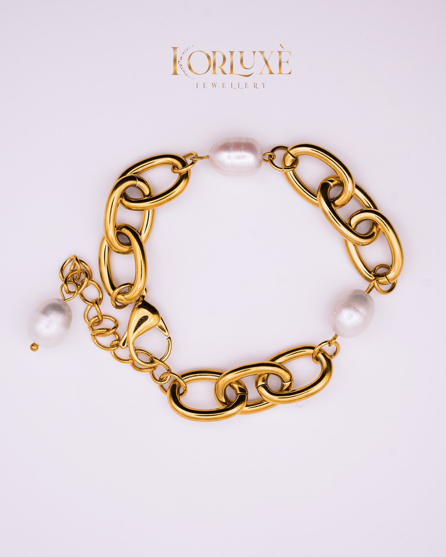 Pearl Link Gold Bracelet – Chunky Chain Statement with Pearl Accents