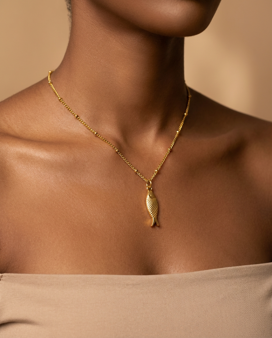 Gold Fish Pendant Necklace – Minimalist Stainless Steel Charm