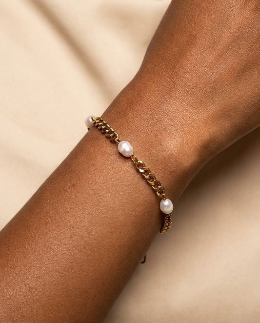🎁 Pearl Link Gold Bracelet – Chunky Chain & Freshwater Pearl Detail (100% off)