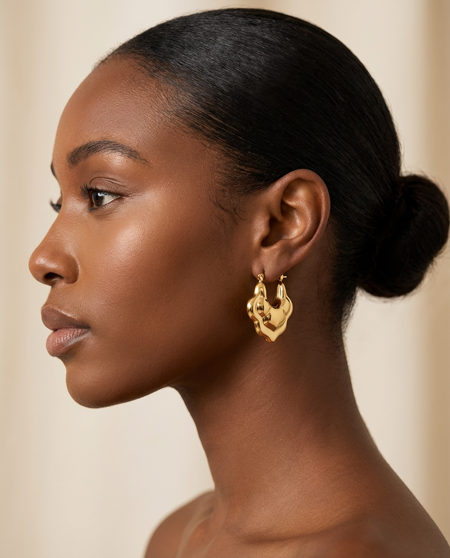 Sculpted Gold Wave Earrings – Bold Stainless Steel Statement Hoops