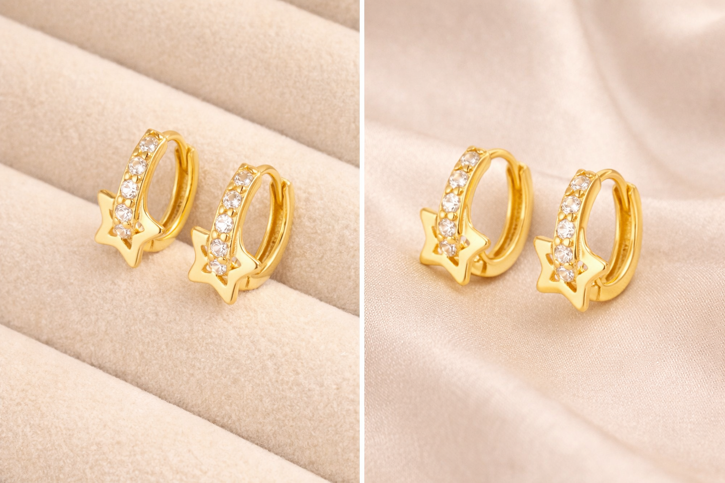 KorLuxé S925 Gold Star Hoop Earrings – Celestial Gold Hoops