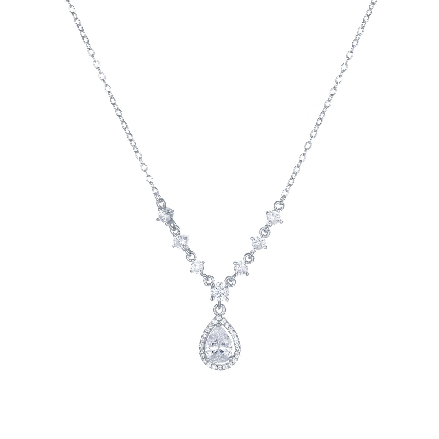 Silver Teardrop Crystal Necklace – Elegant Drop Pendant