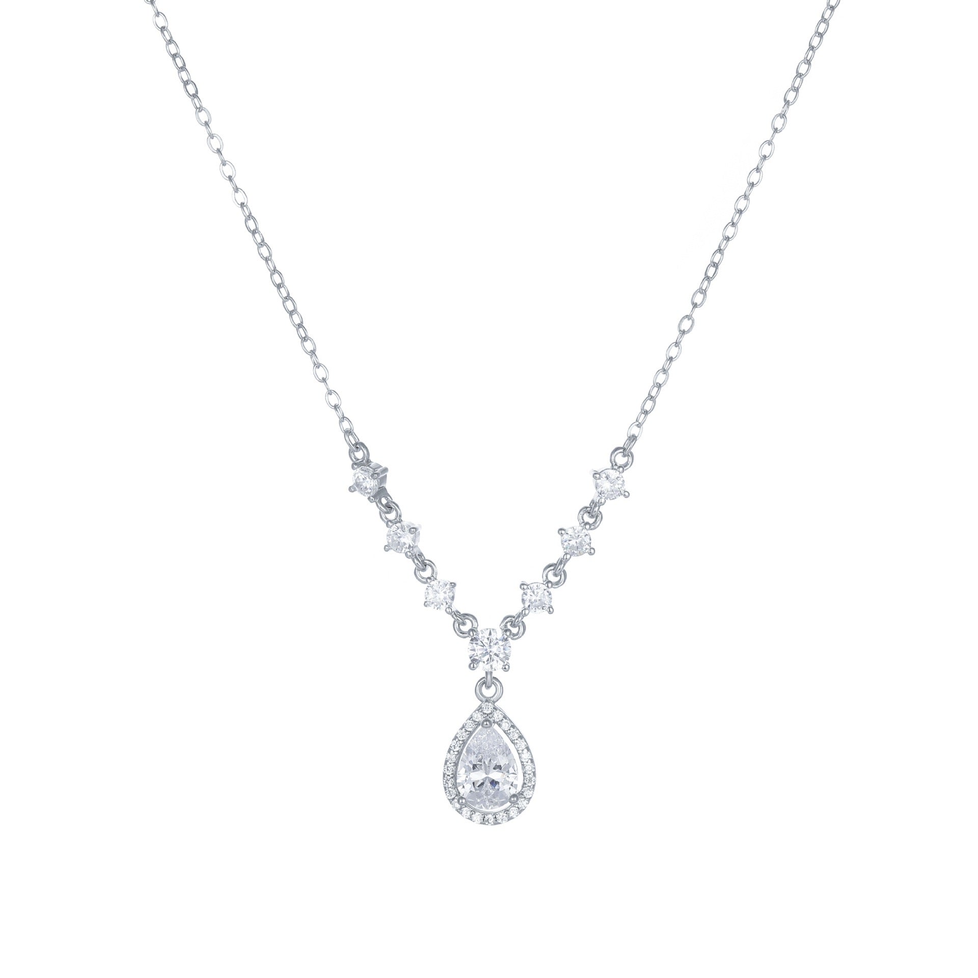 Silver Teardrop Crystal Necklace – Elegant Drop Pendant