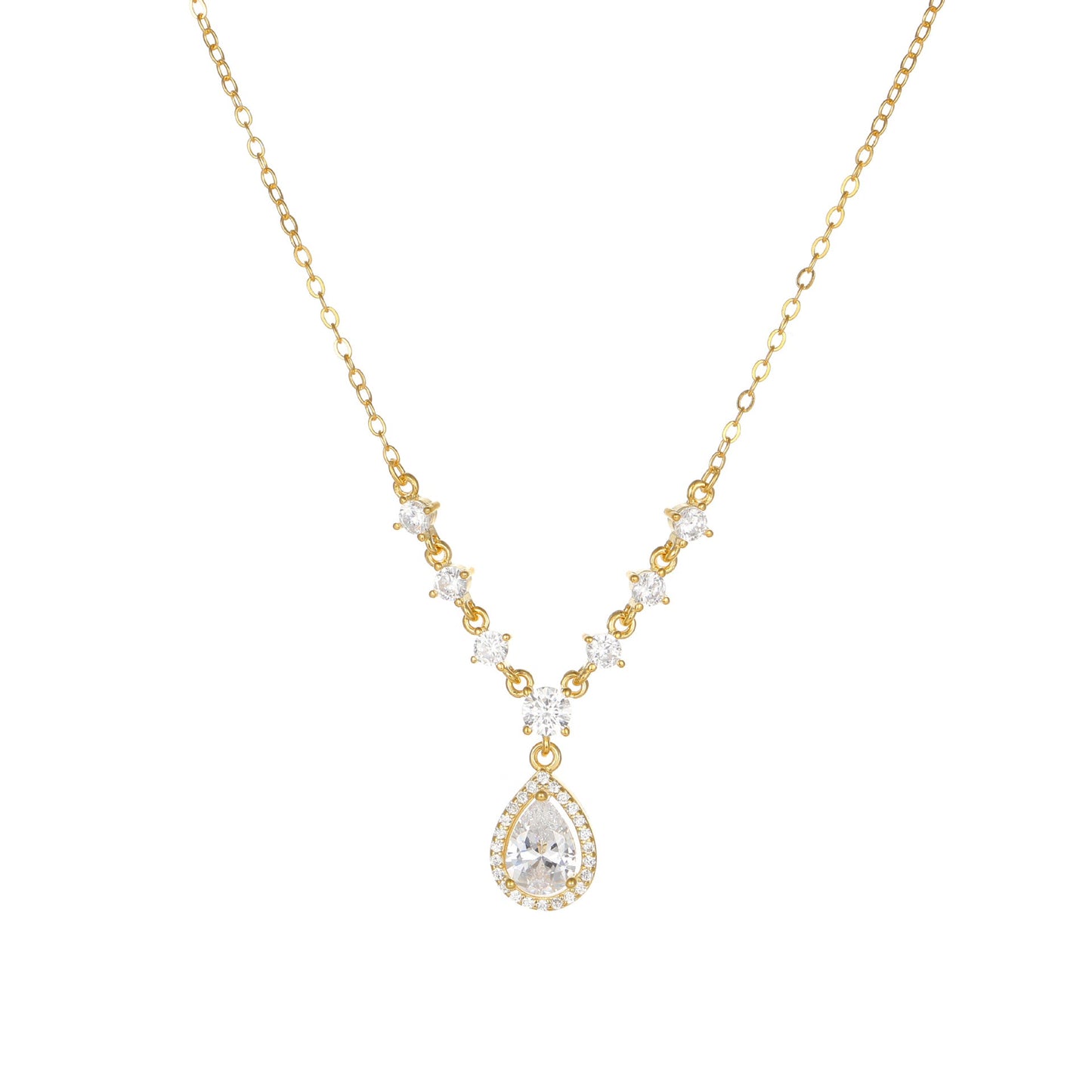 Gold Teardrop Crystal Necklace – Elegant Drop Pendant
