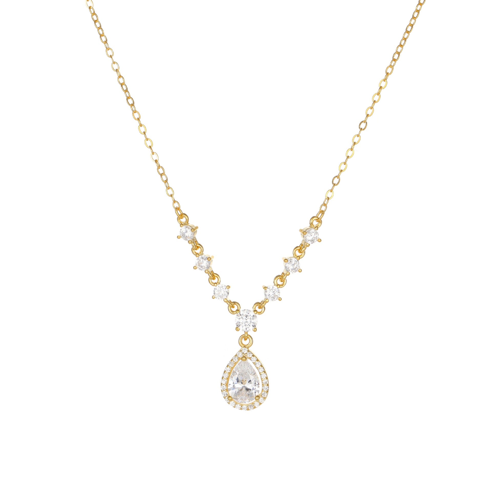 Gold Teardrop Crystal Necklace – Elegant Drop Pendant