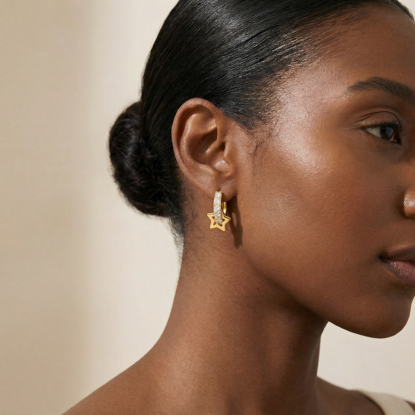 S925 Gold Star Hoop Earrings