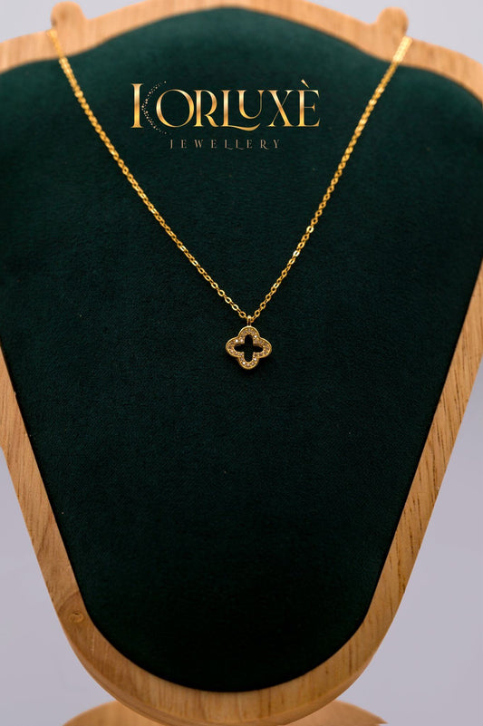 KorLuxé S925 Gold Clover Charm Necklace delicate lucky clover pendant