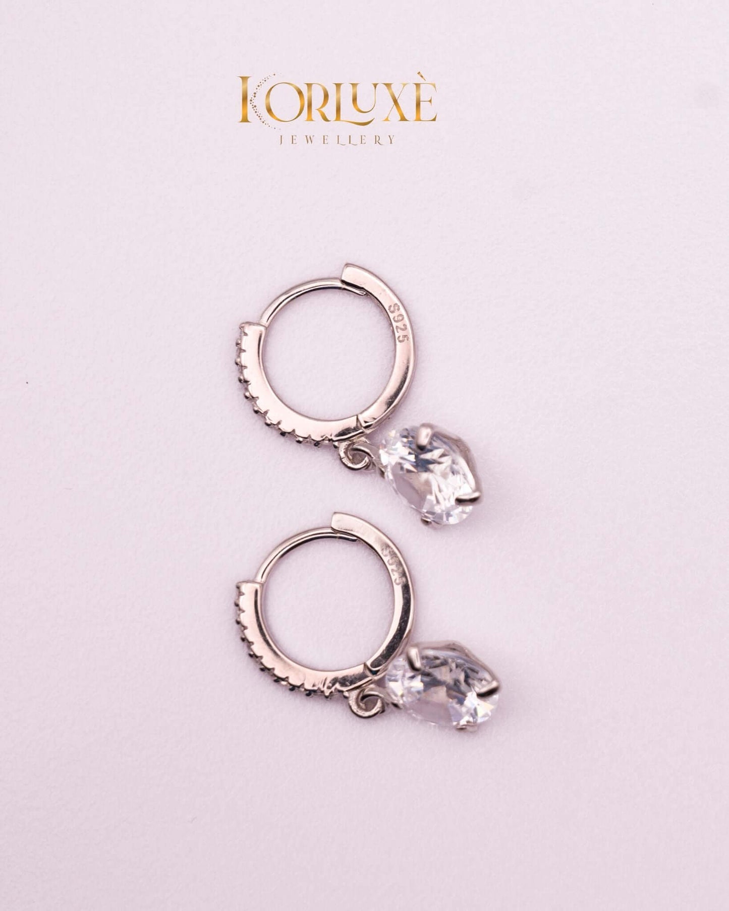 KorLuxé S925 Silver Drop Hoop Earrings