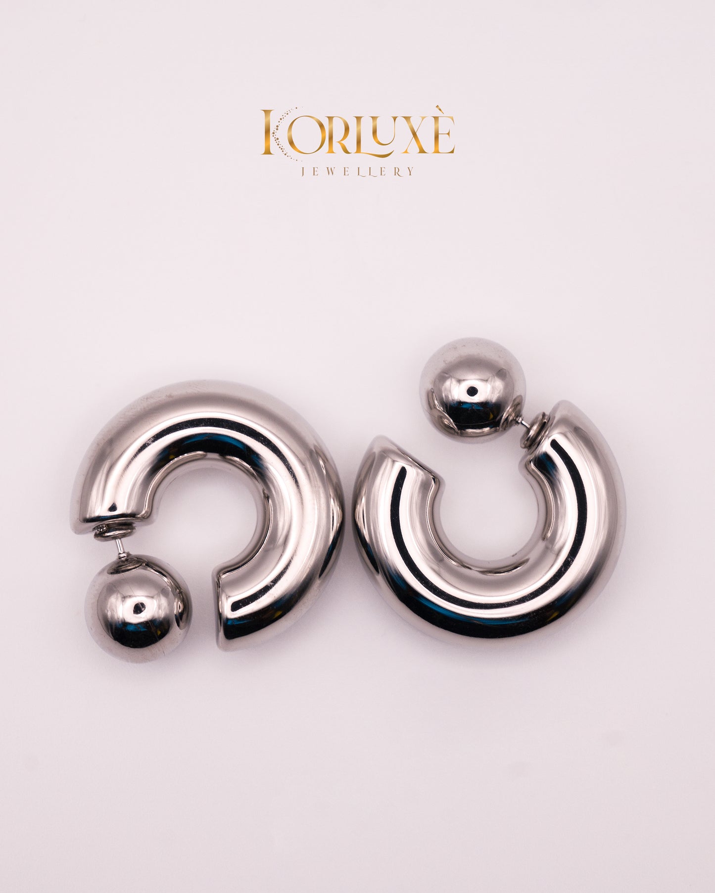 Sculpted Orb Silver Earrings – Chunky Hoop Statement Studs