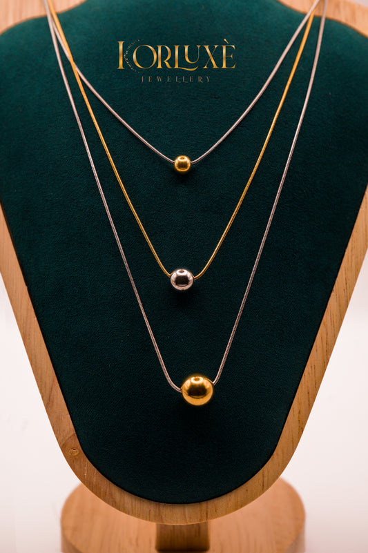 Layered Ball Pendant Necklace Set – Gold & Silver Minimalist Stack