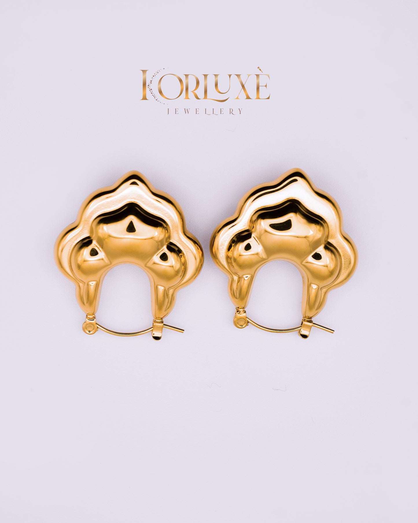Sculpted Gold Wave Earrings – Bold Stainless Steel Statement Hoops