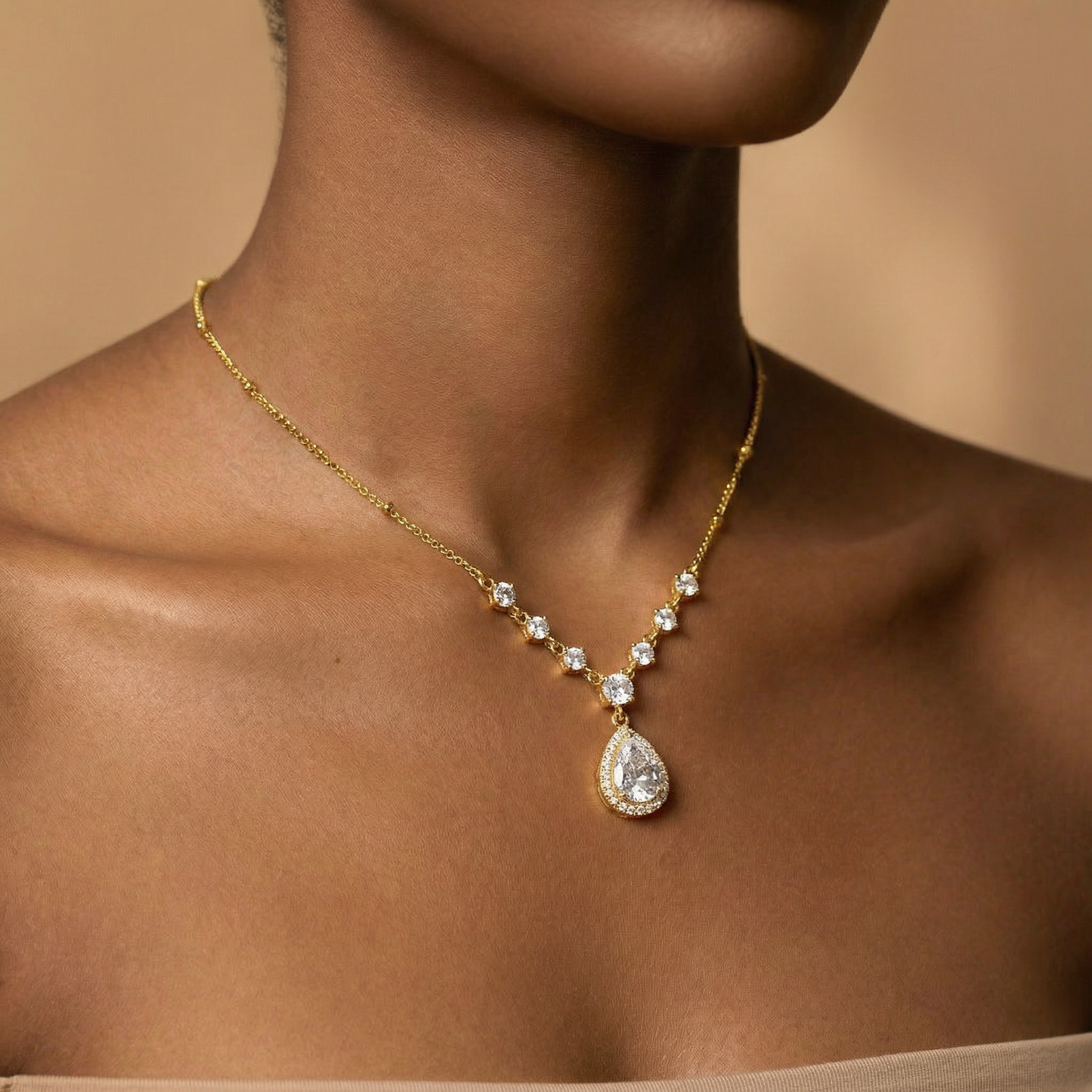 Crystal Drop Necklace - Sterling Silver