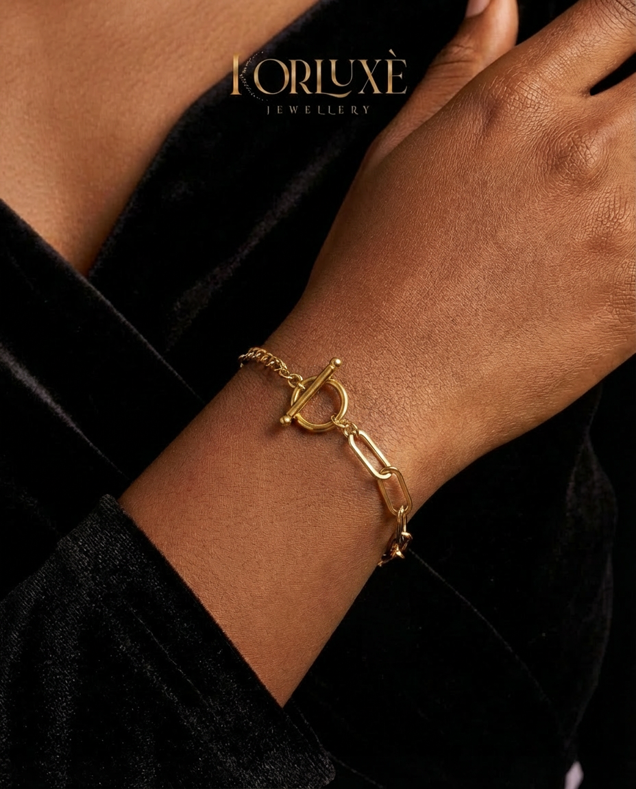 Paperclip Toggle Gold Bracelet – Minimalist Chunky Link Chain