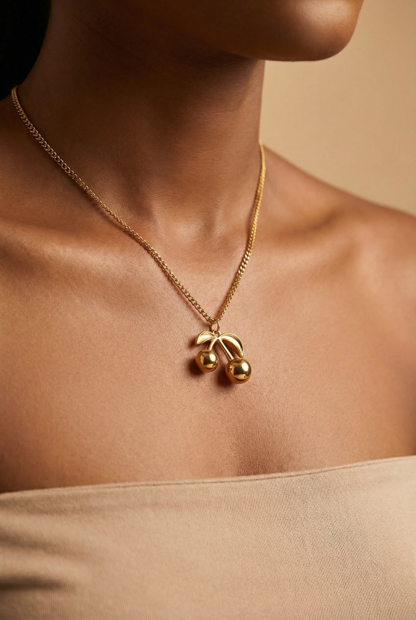 Cherry Pendant Necklace – Stainless Steel Minimalist Charm