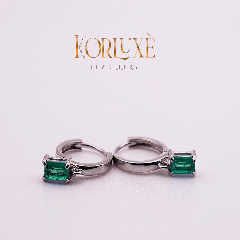 KorLuxé Emerald Cut Drop Hoop Earrings – Elegant Crystal Hoops