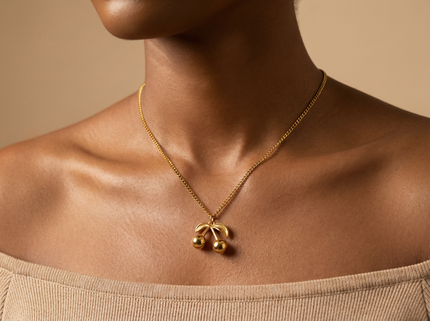 Cherry Pendant Necklace – Stainless Steel Minimalist Charm