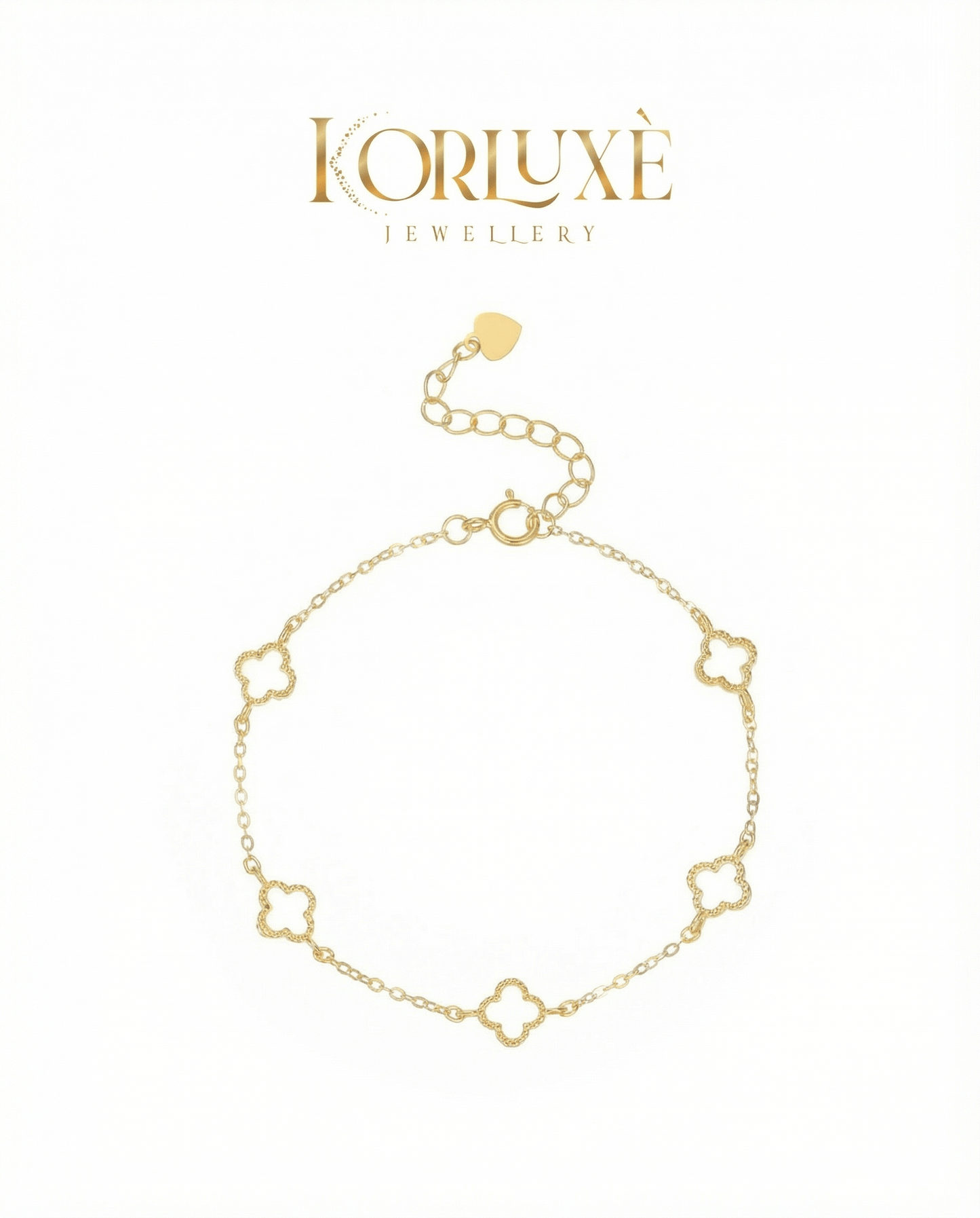 Lucky clover charm bracelet featuring a delicate clover design in gold with an adjustable chain.