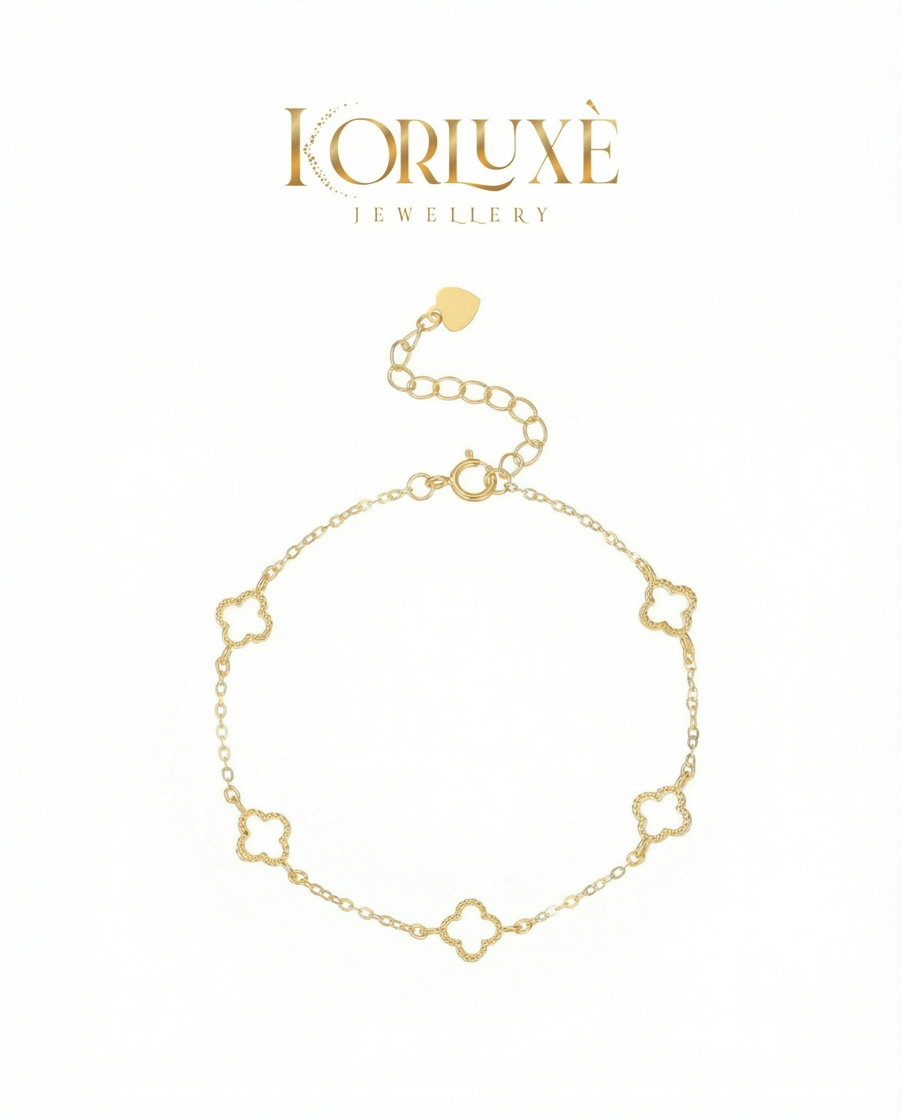 Lucky clover charm bracelet featuring a delicate clover design in gold with an adjustable chain.