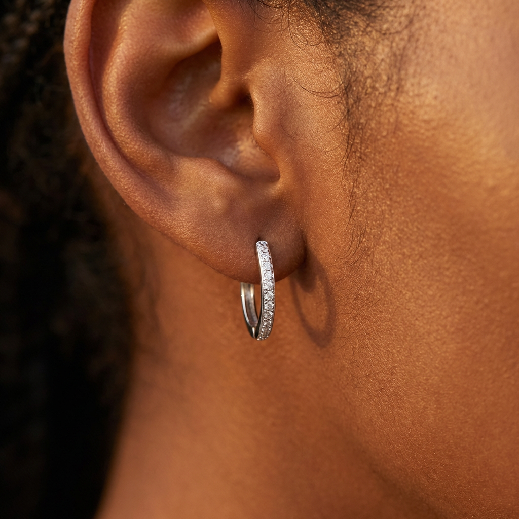 KorLuxé Silver Classic Crystal Hoops – Elegant Sparkle Hoops